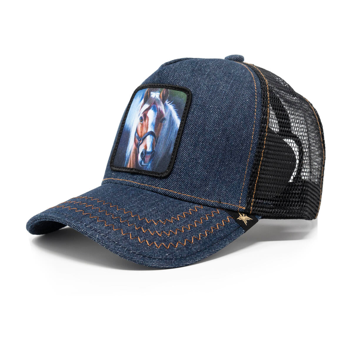 Gold Star Horse Trucker Hat - Blue