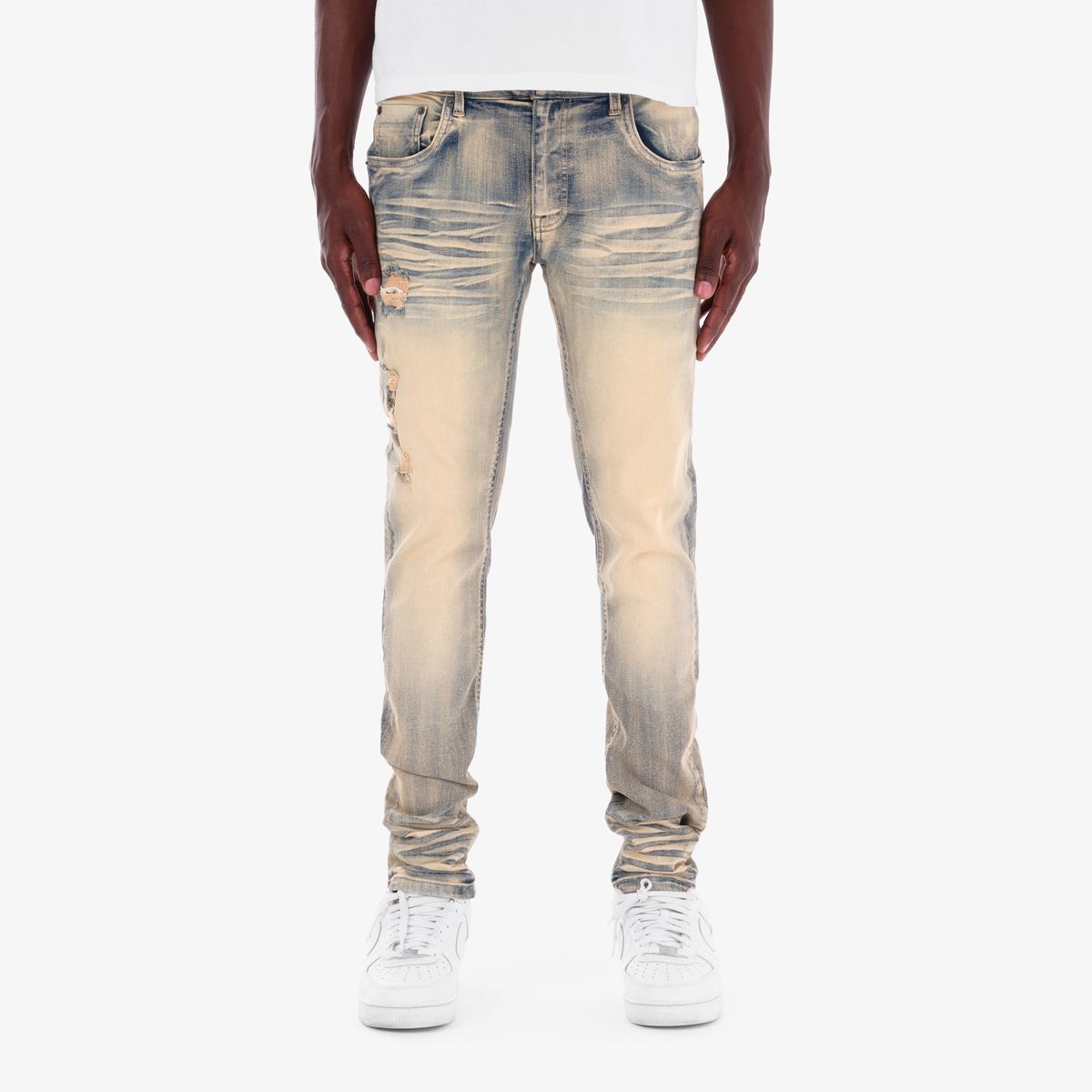 Copper Rivet Whisker Jeans - Distressed