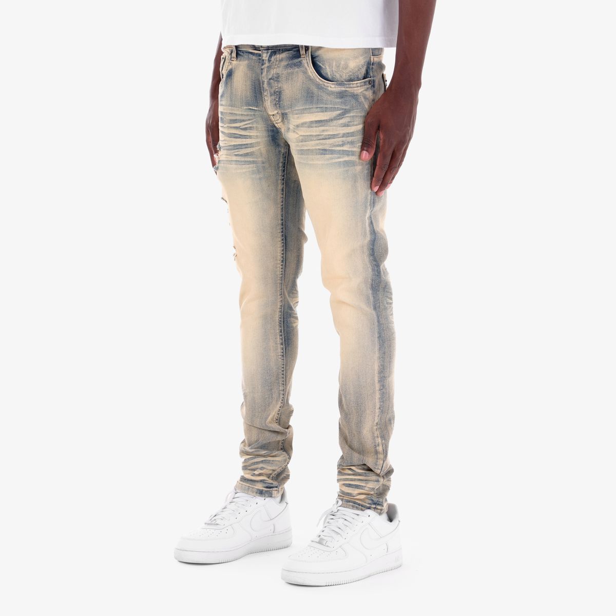 Copper Rivet Whisker Jeans - Distressed