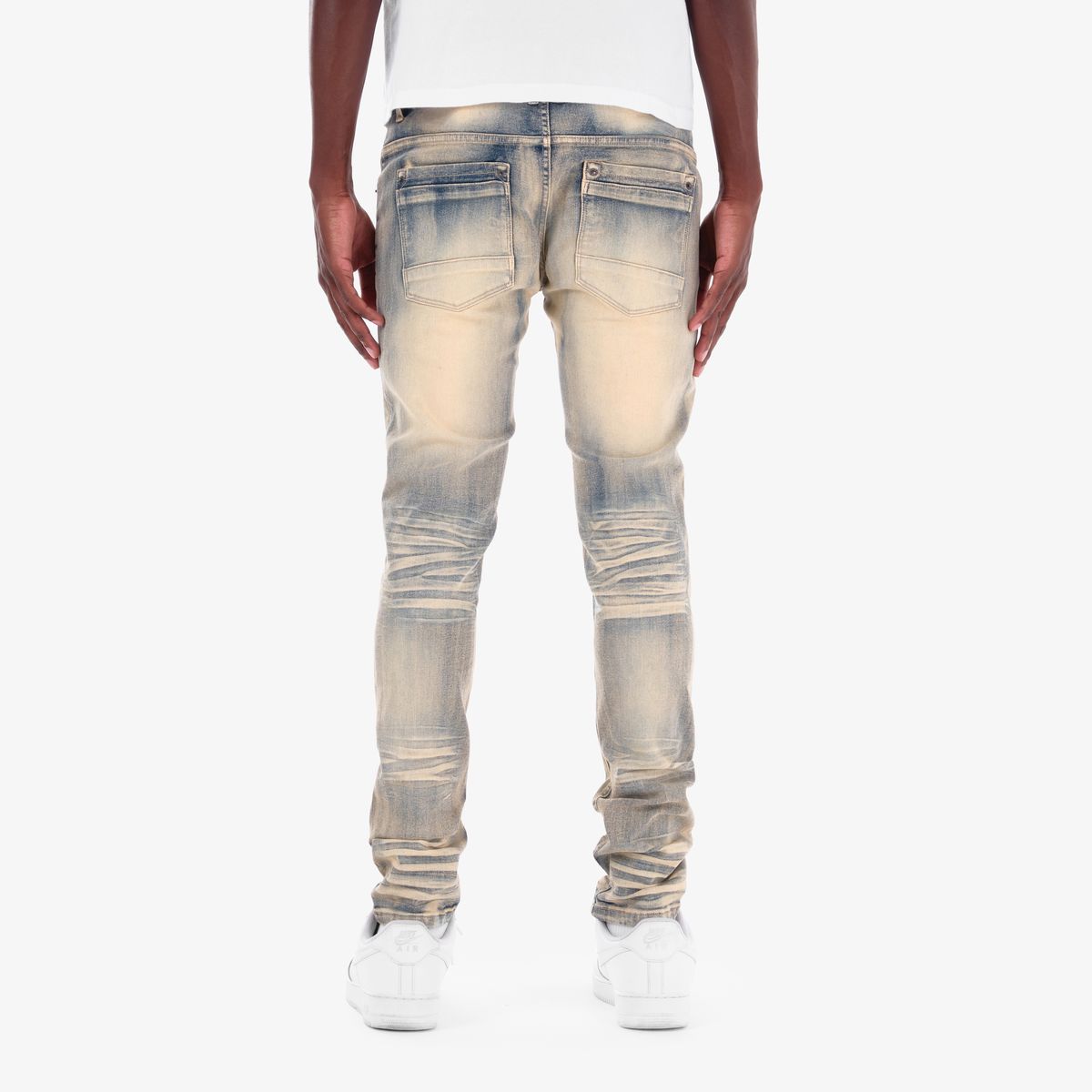 Copper Rivet Whisker Jeans - Distressed