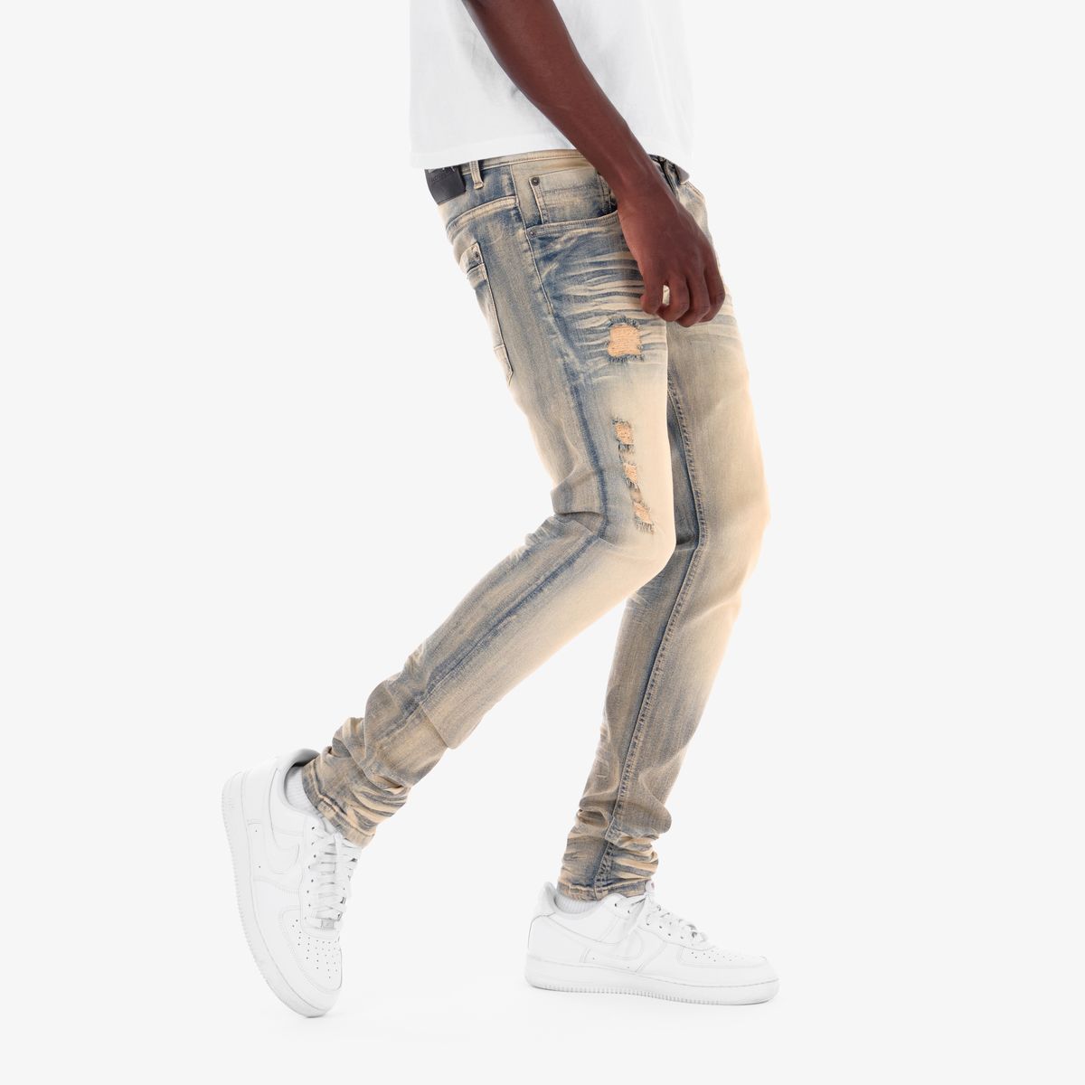 Copper Rivet Whisker Jeans - Distressed