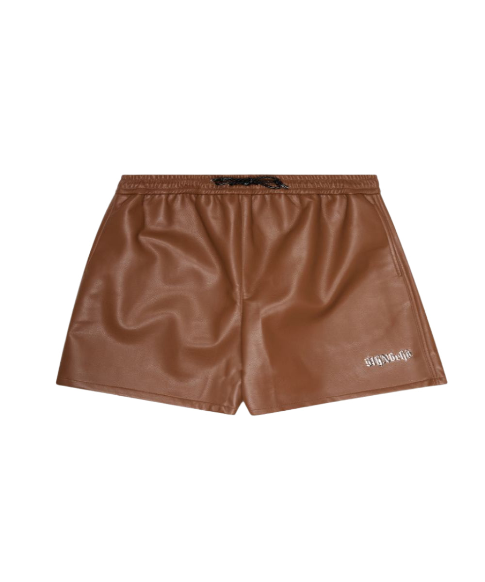 "GLOBAL" MOCHA LEATHER SHORTS