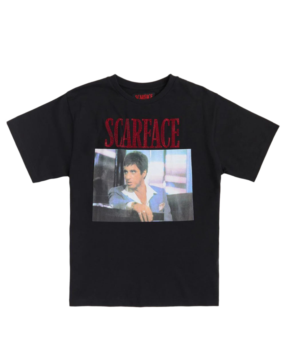 SCARFACE RHINESTONE TEE BLACK