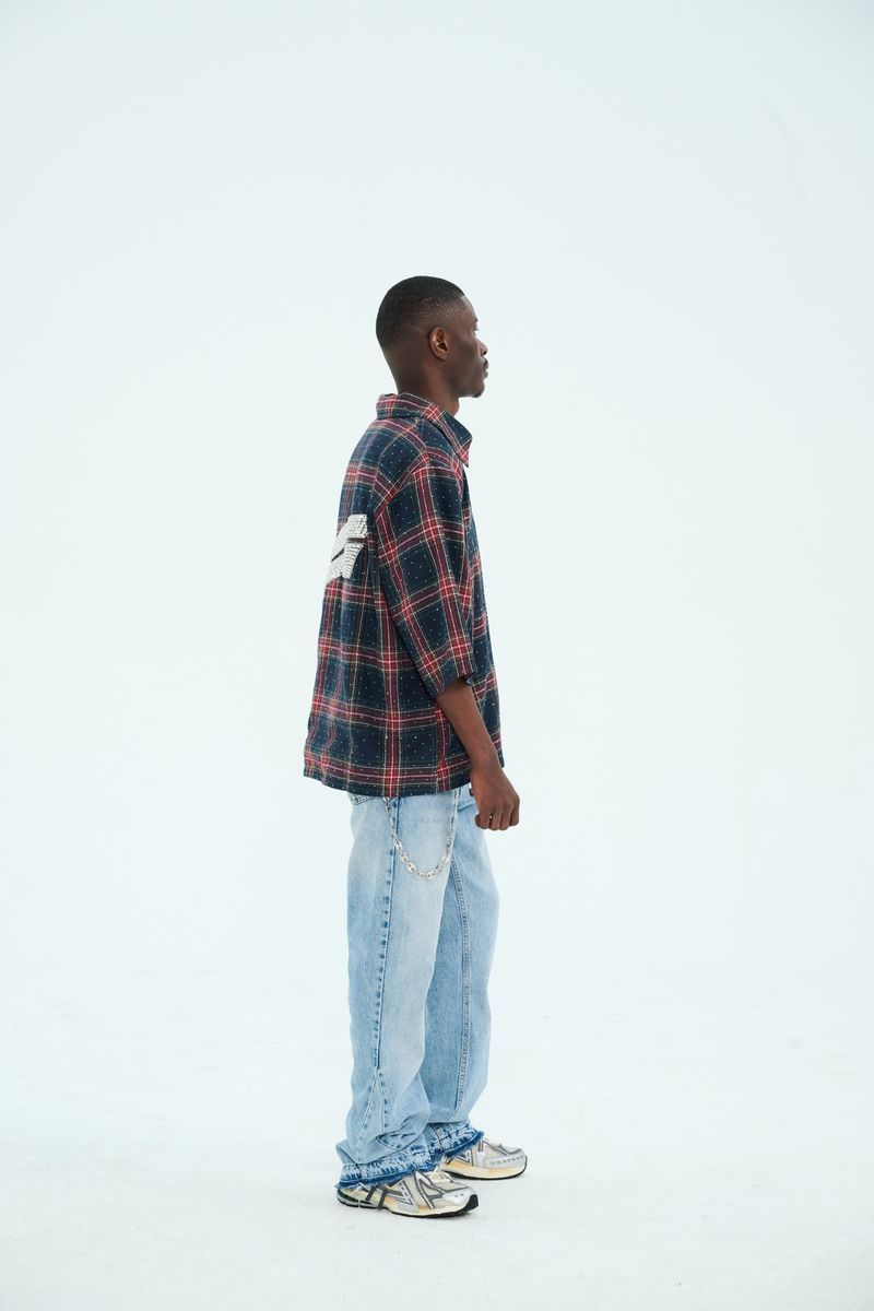 LUMIERE FLANNEL - Navy Crimson