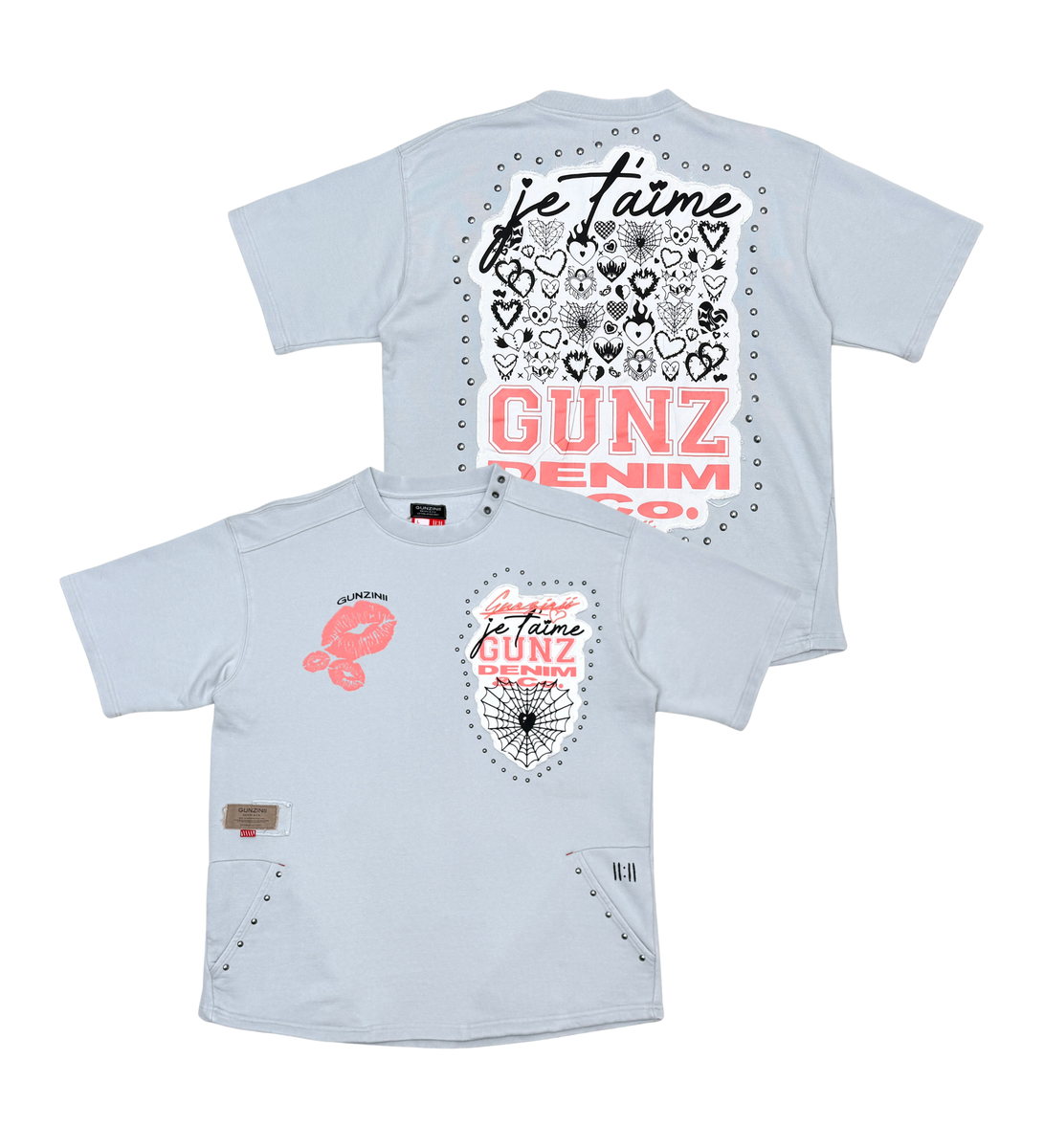 Gunz Denim Graphic Studded T-Shirt – Light Grey
