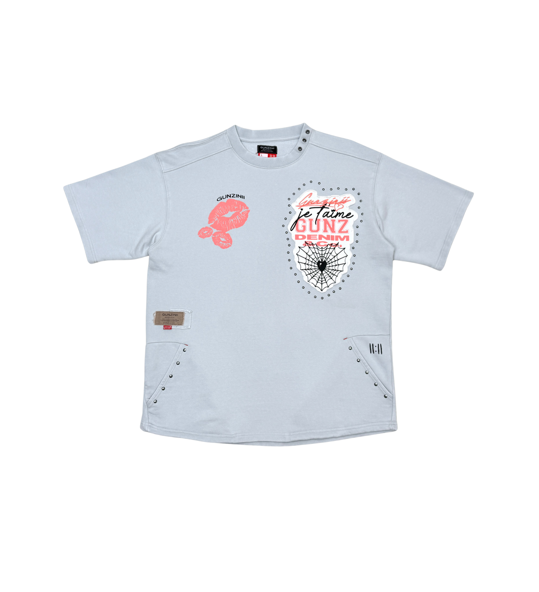Gunz Denim Graphic Studded T-Shirt – Light Grey