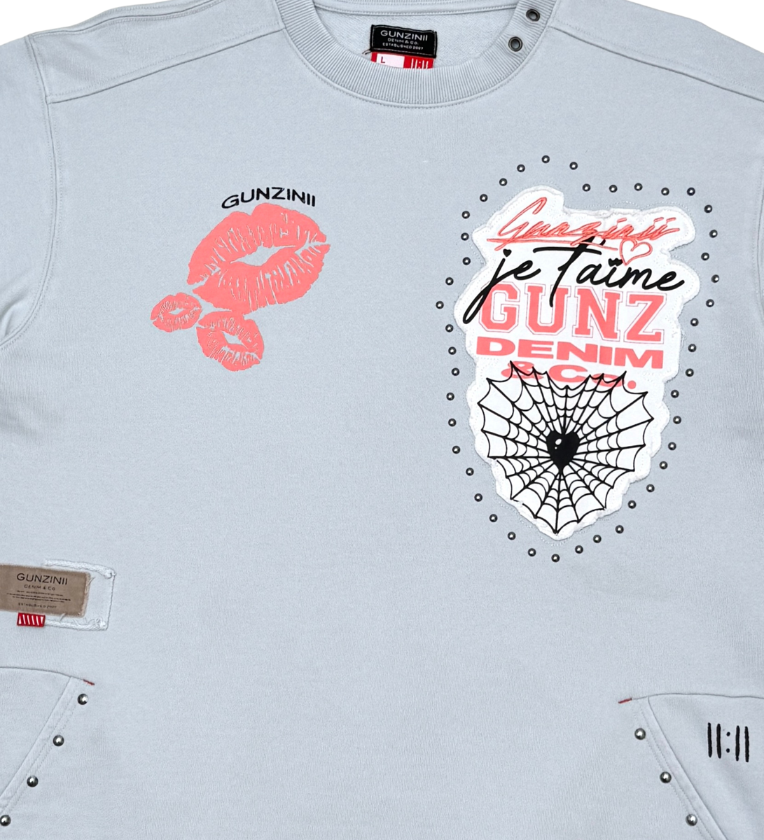 Gunz Denim Graphic Studded T-Shirt – Light Grey