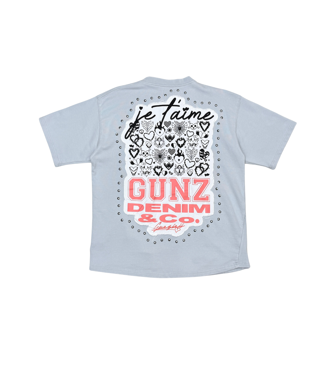 Gunz Denim Graphic Studded T-Shirt – Light Grey