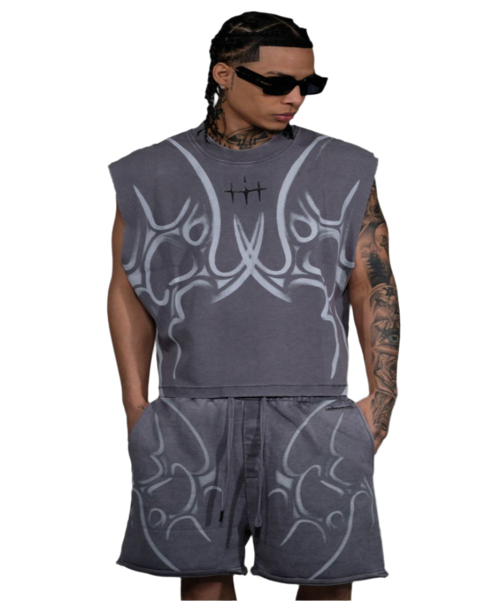 Washed Effect Heavyweight Textured Tank Top Dark Slate