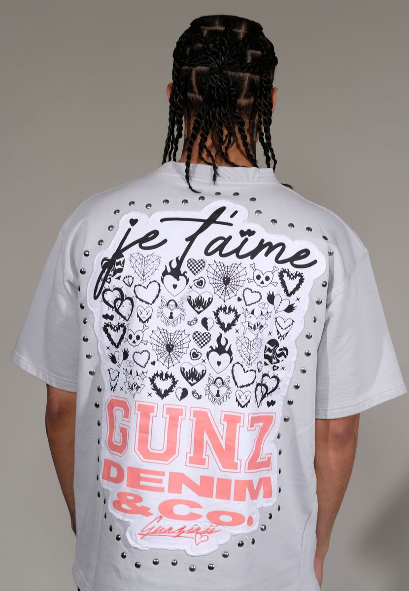 Gunz Denim Graphic Studded T-Shirt – Light Grey