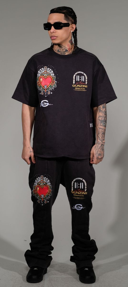 Gunzinii Sacred Heart Vintage Wash T-Shirt – Jet Black