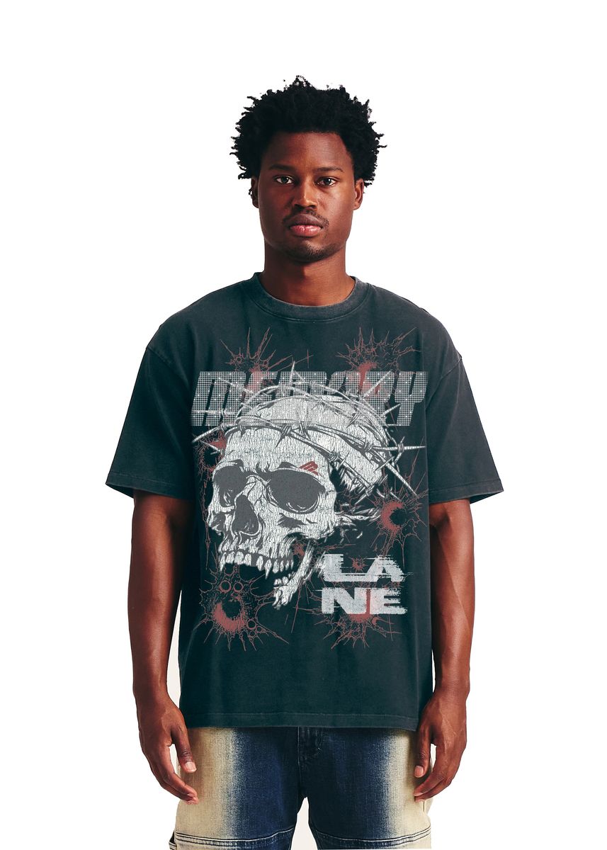 Memory Line Skull Wire Rhinestones Tee Men's T-Shirt - Black
