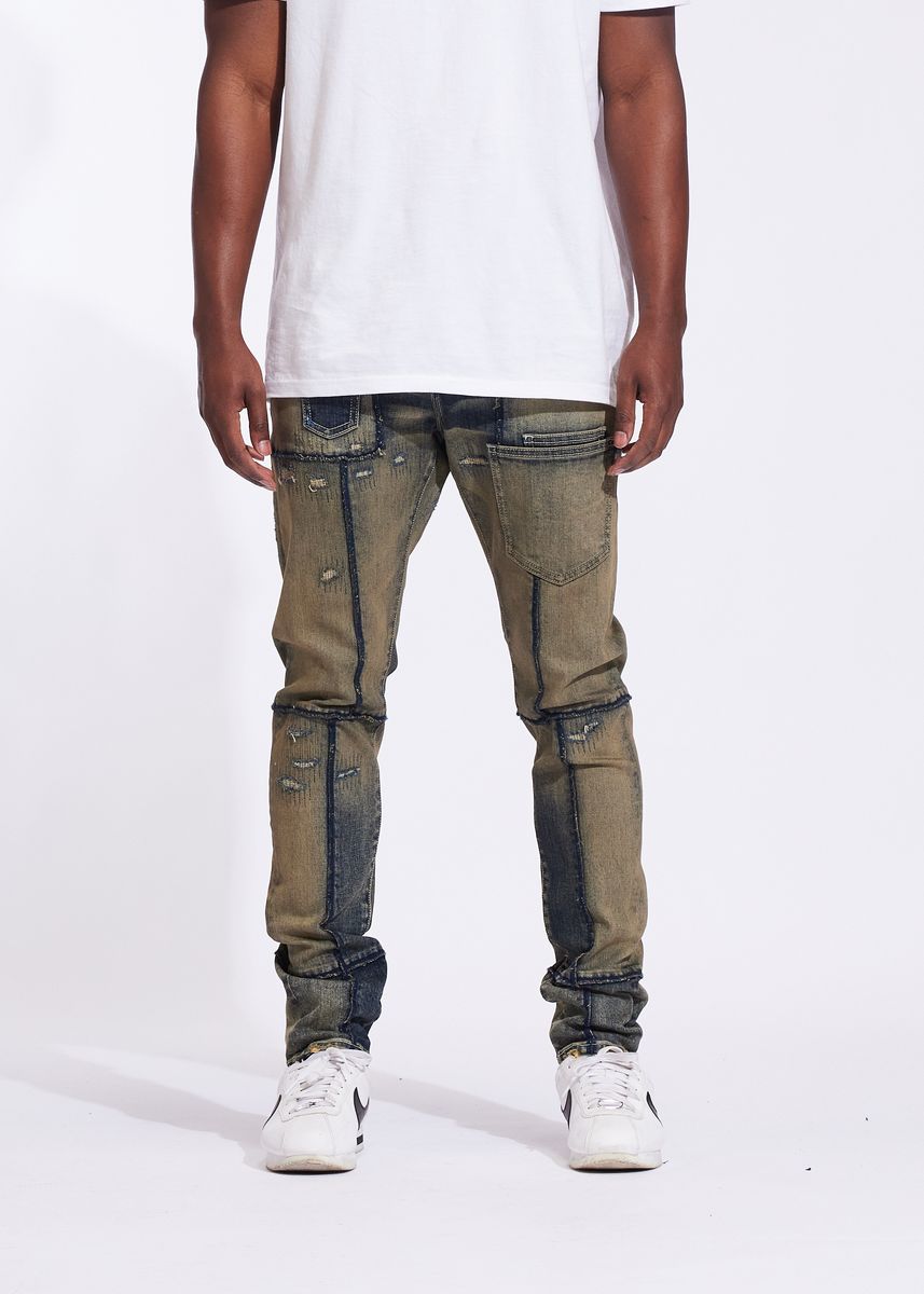 Crysp Indigo Acid Skinny Distressed Jeans - Distressed Wash