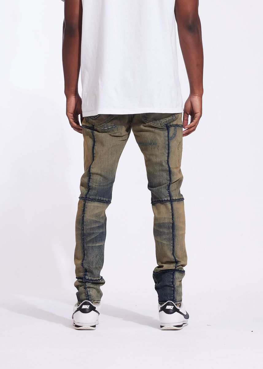 Crysp Indigo Acid Skinny Distressed Jeans - Distressed Wash