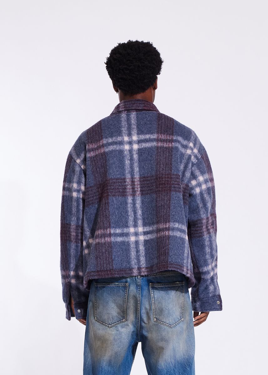 Crysp Blue Plaid Mohair Shacket Men's - Warm and Stylish