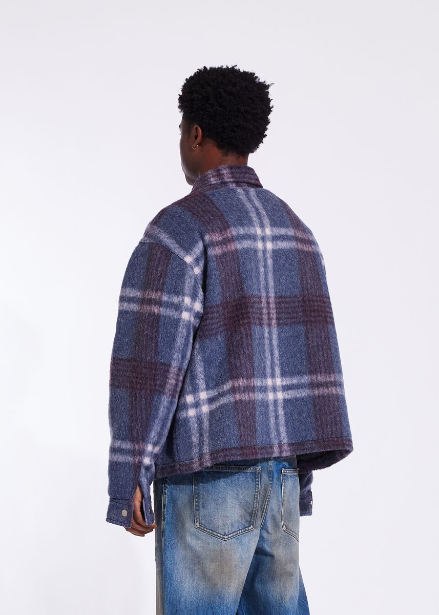 Crysp Blue Plaid Mohair Shacket Men's - Warm and Stylish