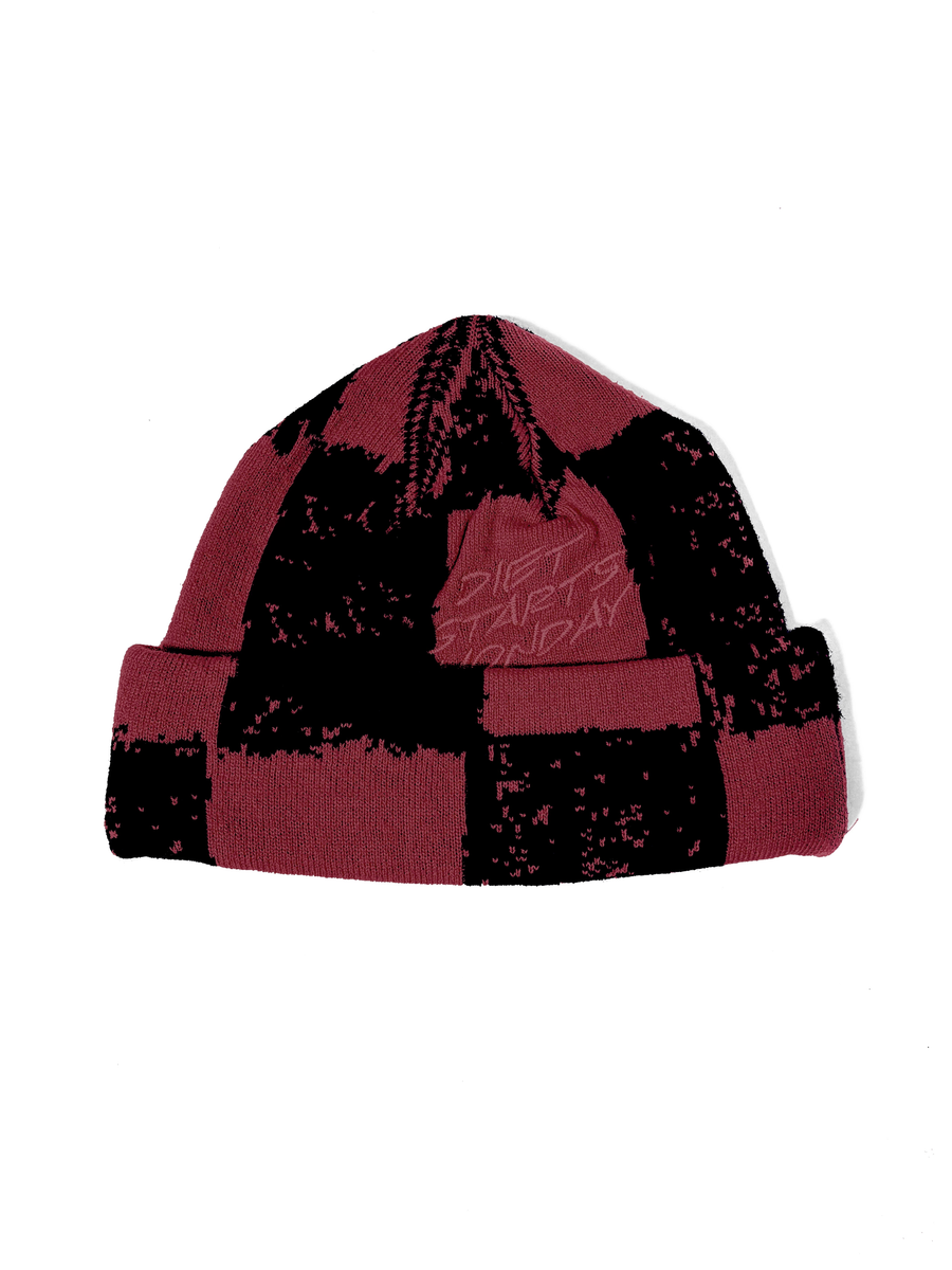 Diet Starts Checkered Beanie-Maroon/Black Unisex Beanie - Two-Tone Design