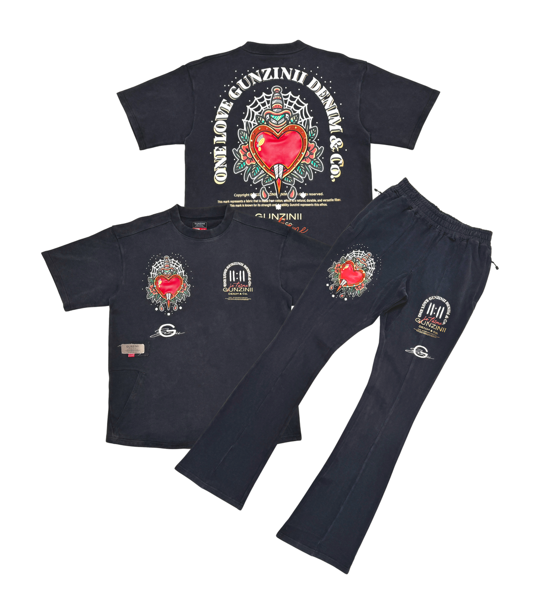 Gunzinii Sacred Heart Vintage Wash T-Shirt – Jet Black