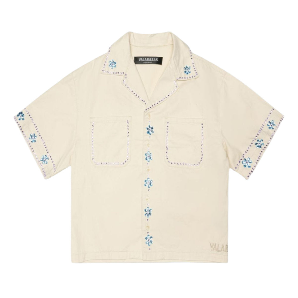 Beige embroidered shirt on a white background