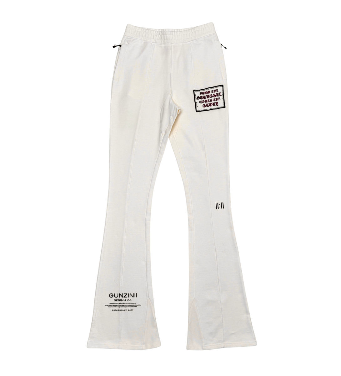 Gunz Script Graphic Stacked Pants – Off White