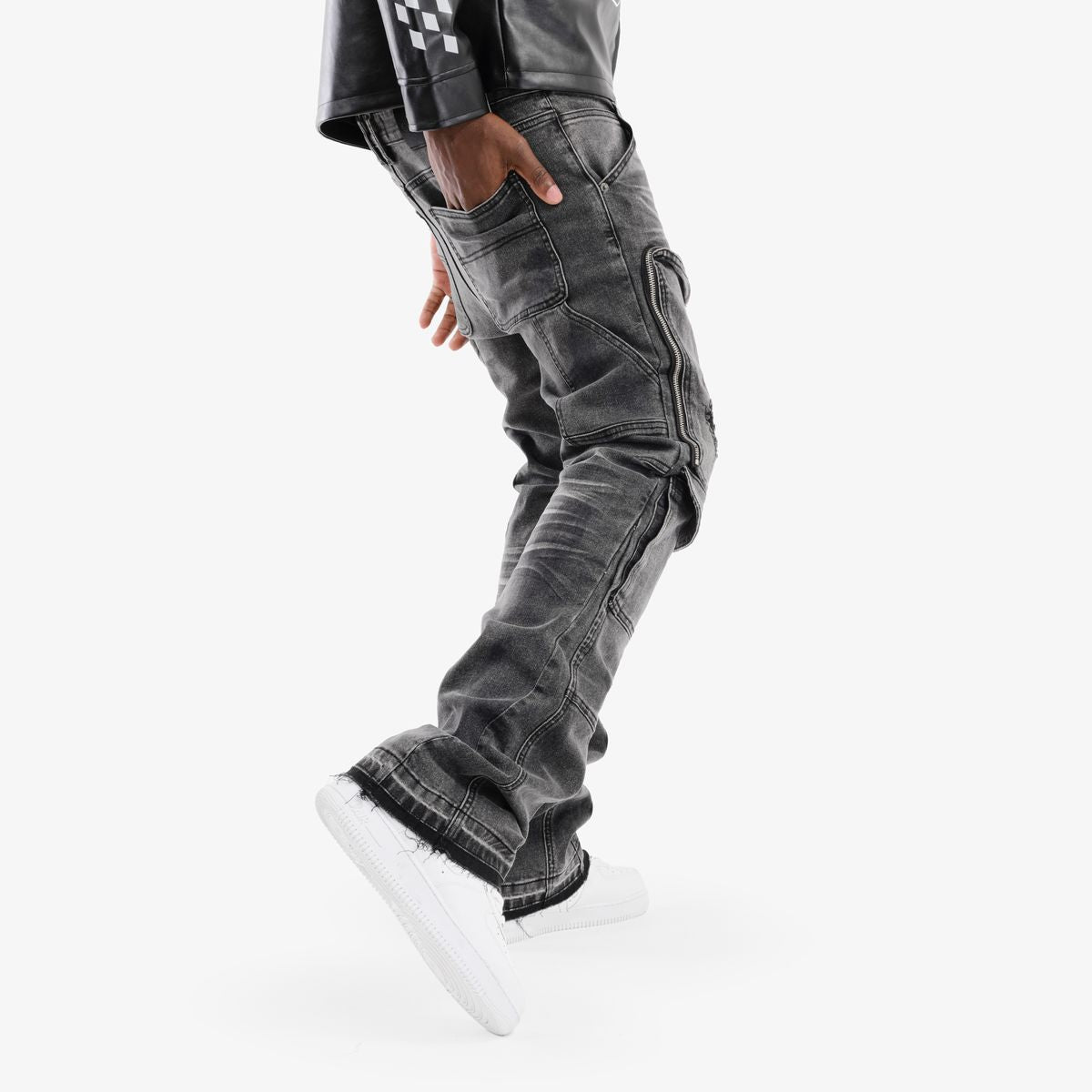 Copper Rivet Distressed Cargo Pants - Zippered