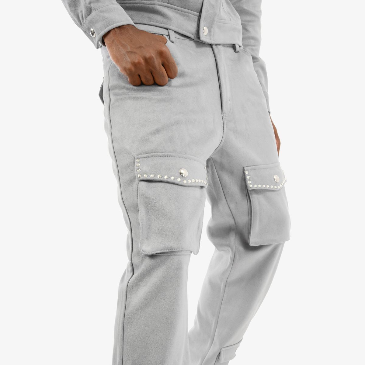 Copper Rivet Cargo Pants - Gray