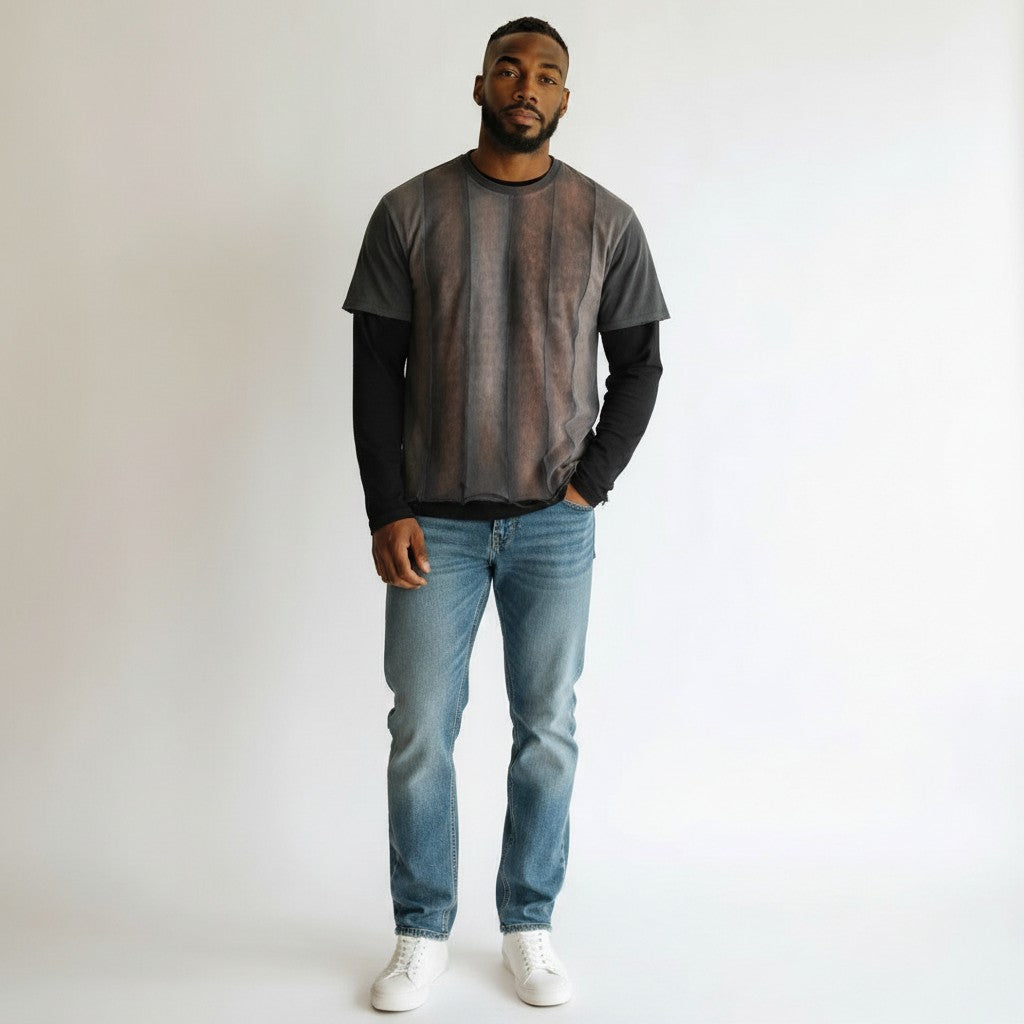 Silnt Chptrs Gradient Long Sleeve T-Shirt - Raw Hem