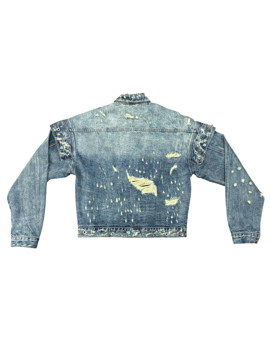 Valabasas Scavenge Distressed Black Denim Jacket with Embellishments