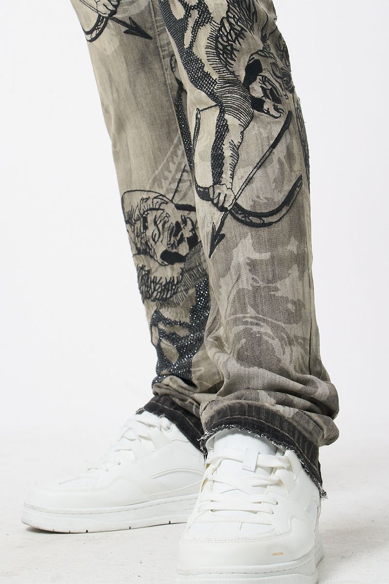 Waimea Angels - Antique Grey Women's Jeans - Printed Design