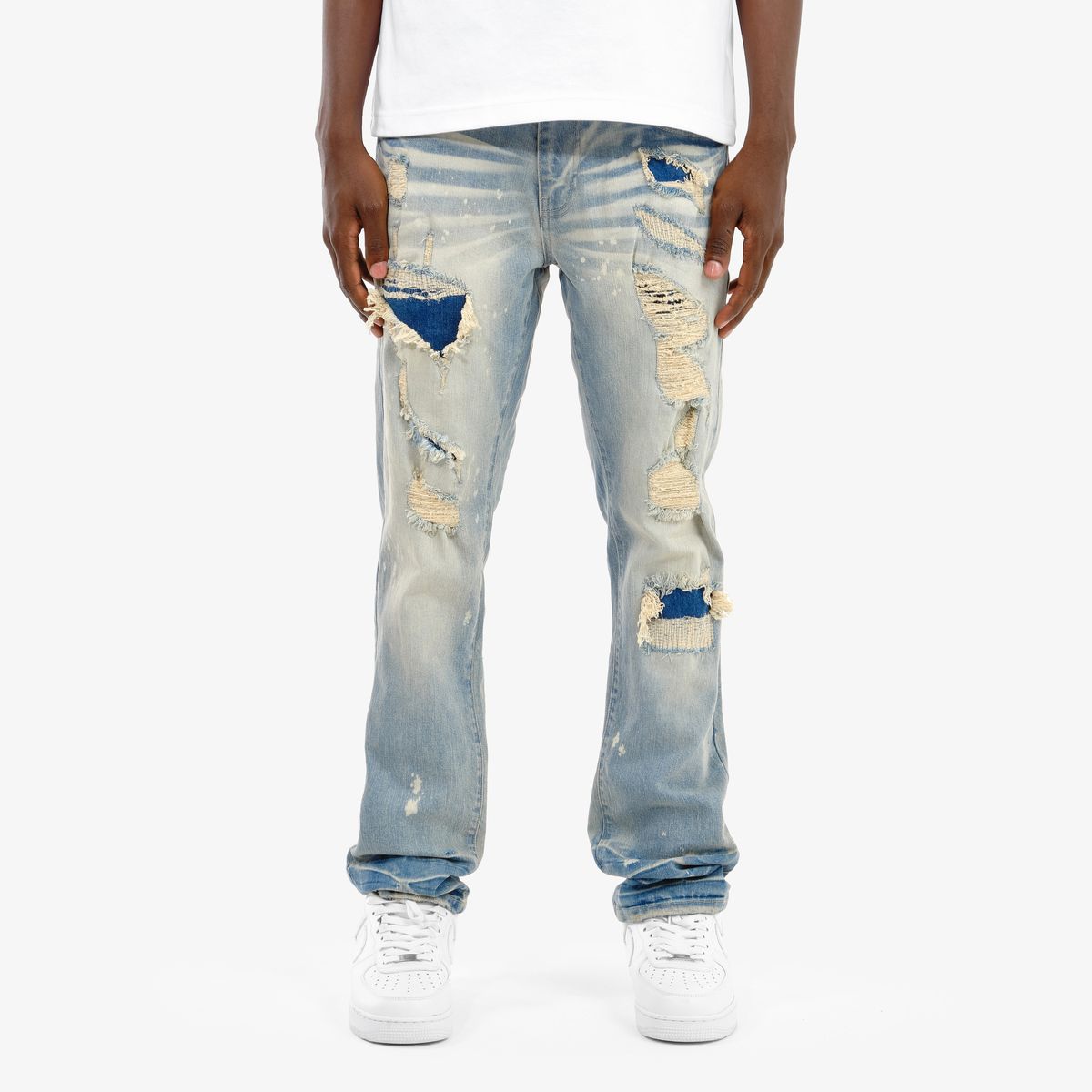 Copper Rivet Distressed Jeans - Ripped