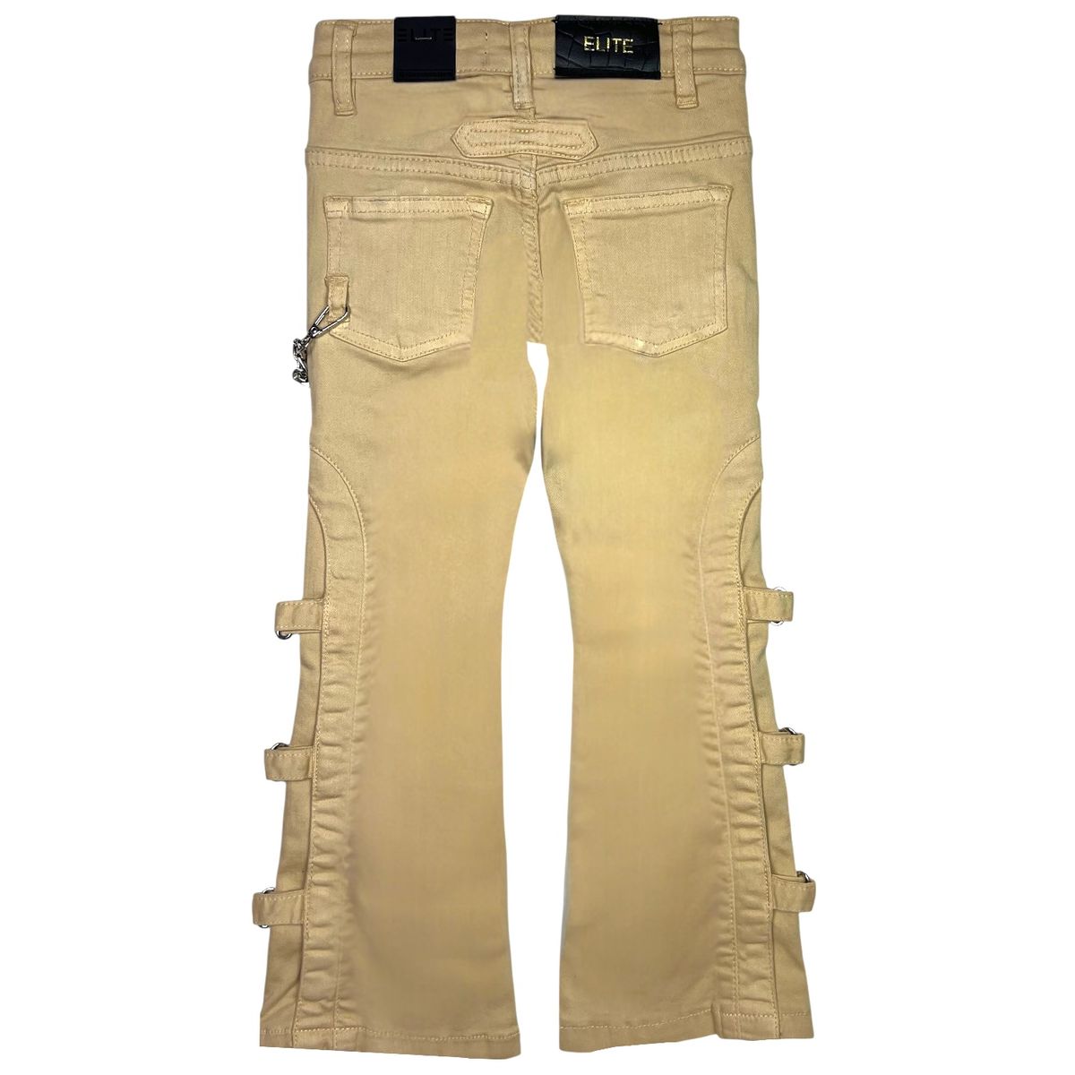 Elite Premium Pearls Buckles Kids Jeans - Beige