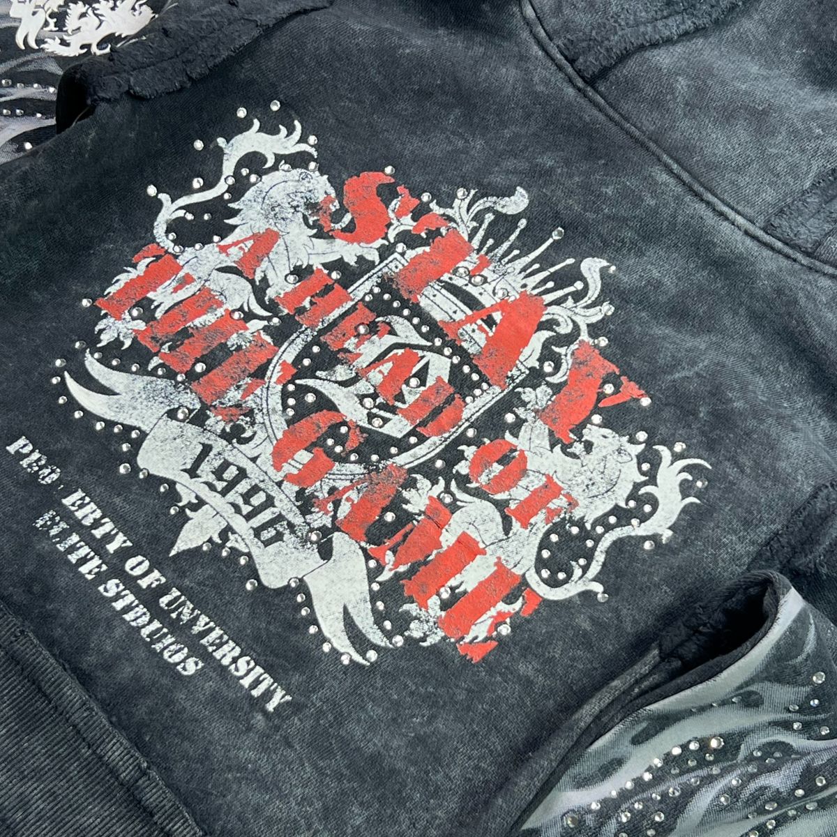 Saints Washed Rhinestone Pearls Youth Hoodie