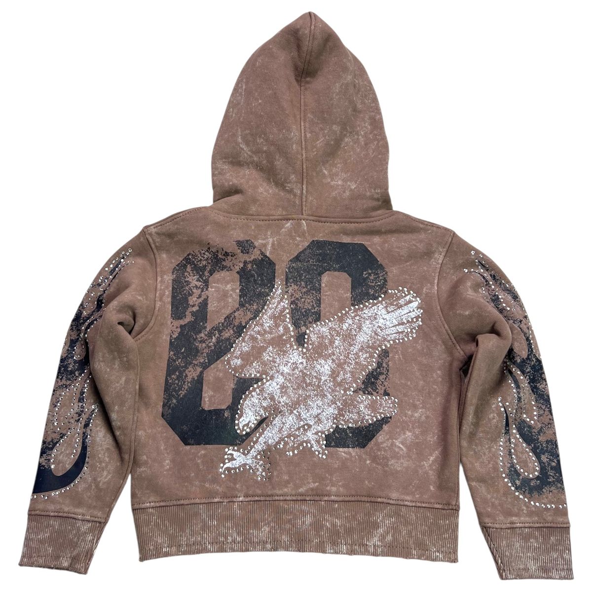 Noble White/Taupe Washed Rhinestone Pearls Youth Zip-Up