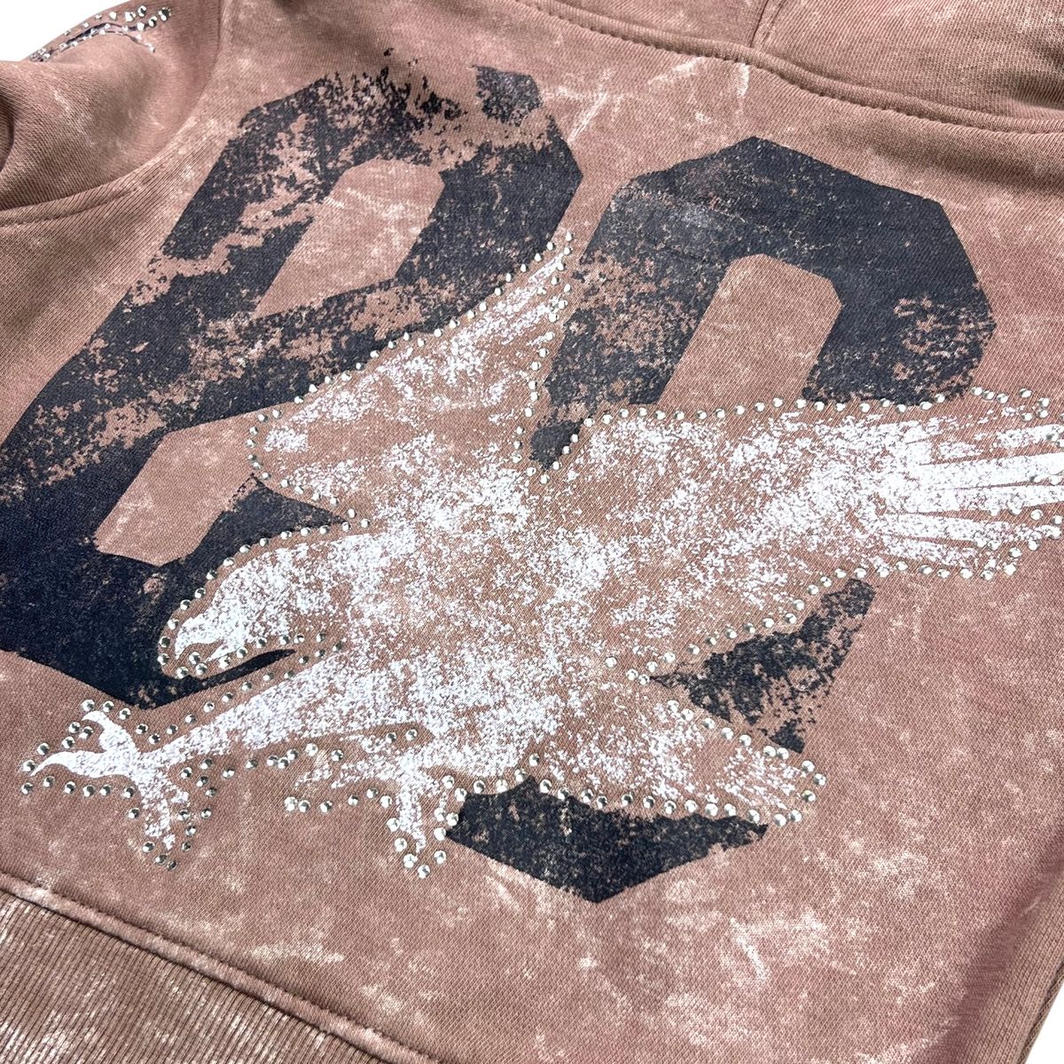 Noble White/Taupe Washed Rhinestone Pearls Youth Zip-Up