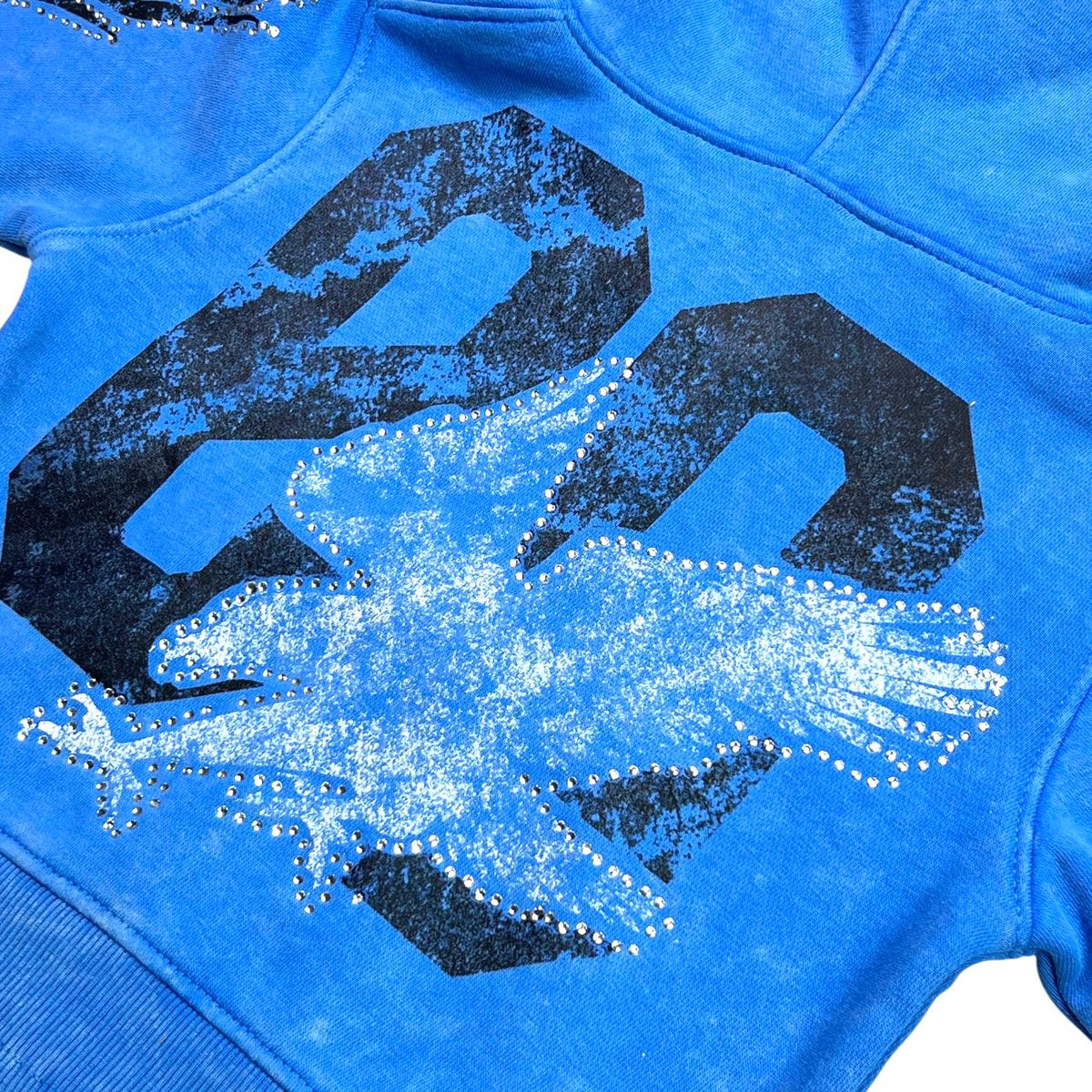 Noble White/Blue Washed Rhinestone Pearls Youth Zip-Up