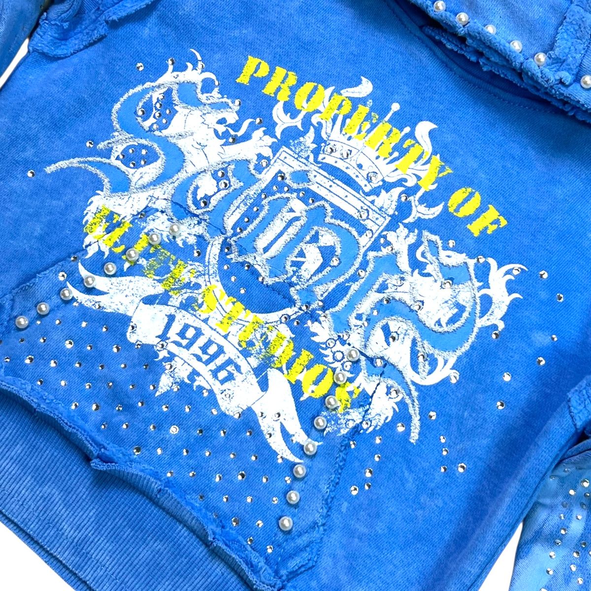 Elite Saints Washed Rhinestone + Pearls Hoodie Youth - Blue