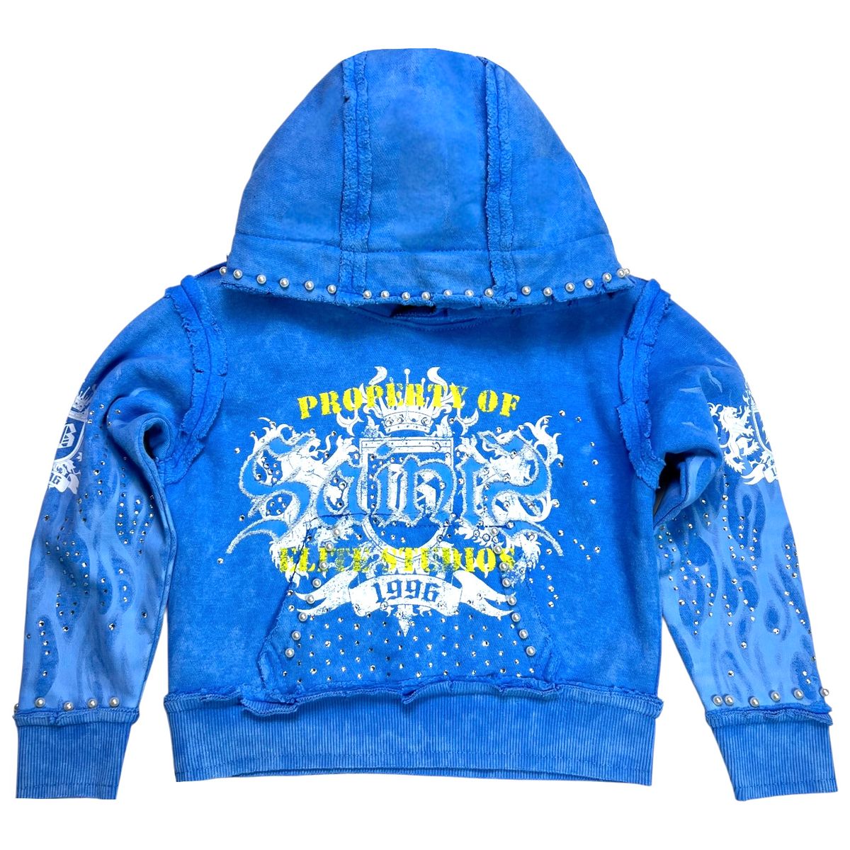 Elite Saints Washed Rhinestone + Pearls Hoodie Youth - Blue