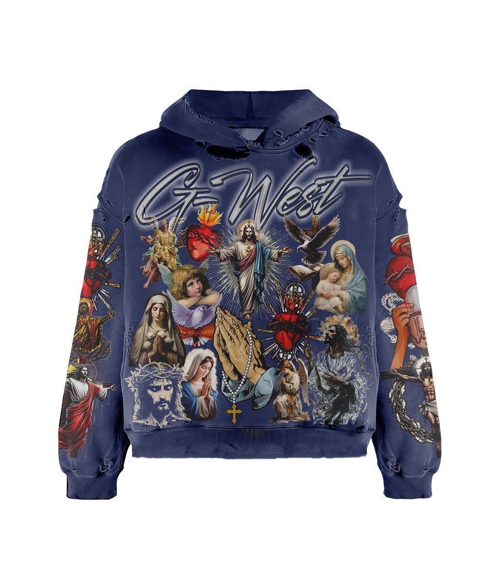 G-West Complicated Hoodie with Religious Collage Design