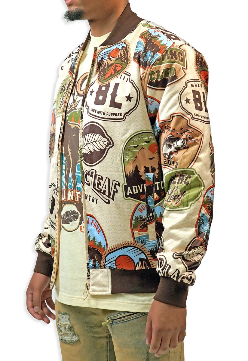 Black Leaf Hunting Club Reversible Bomber Jacket - Multicolor