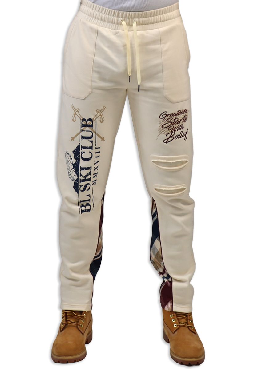 Black Leaf Jogger Pants - Beige