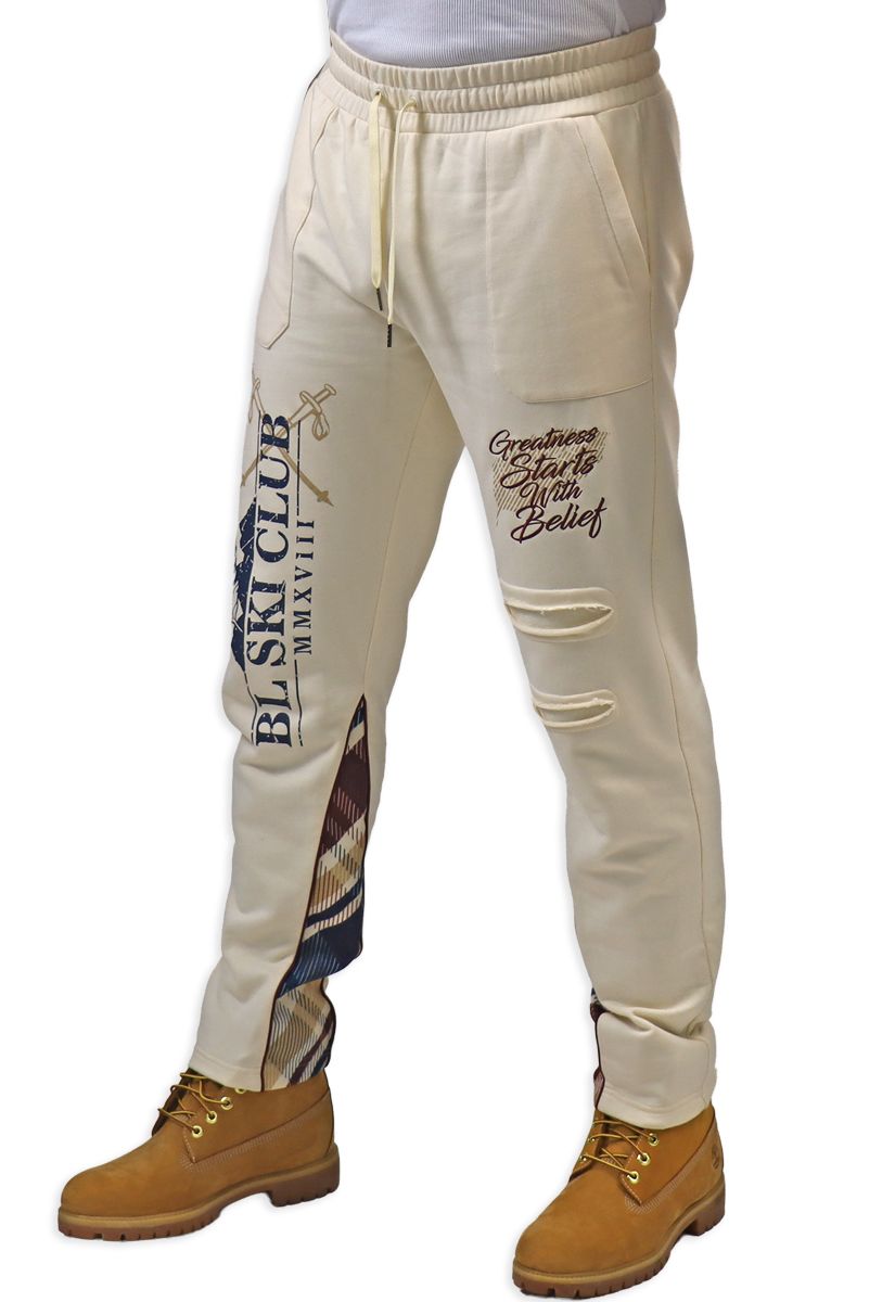 Black Leaf Jogger Pants - Beige