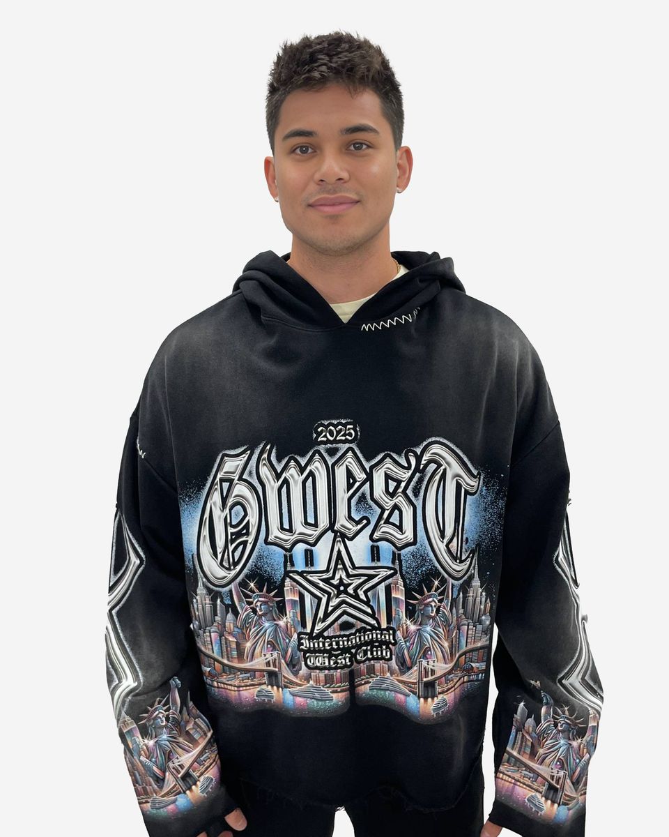 G-West Complicated Hoodie with Graphic Text Design