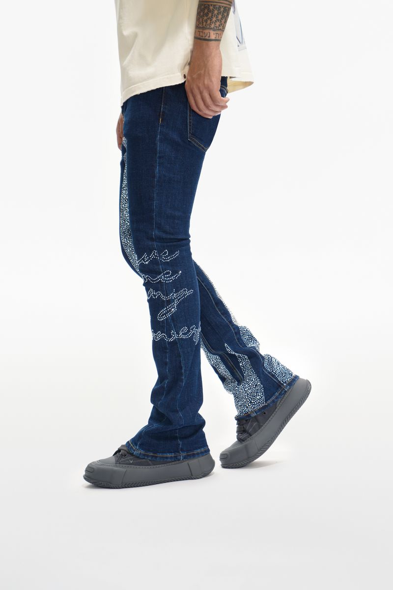 Valabasas Scripted Jeans with Embellished Stripes and Text