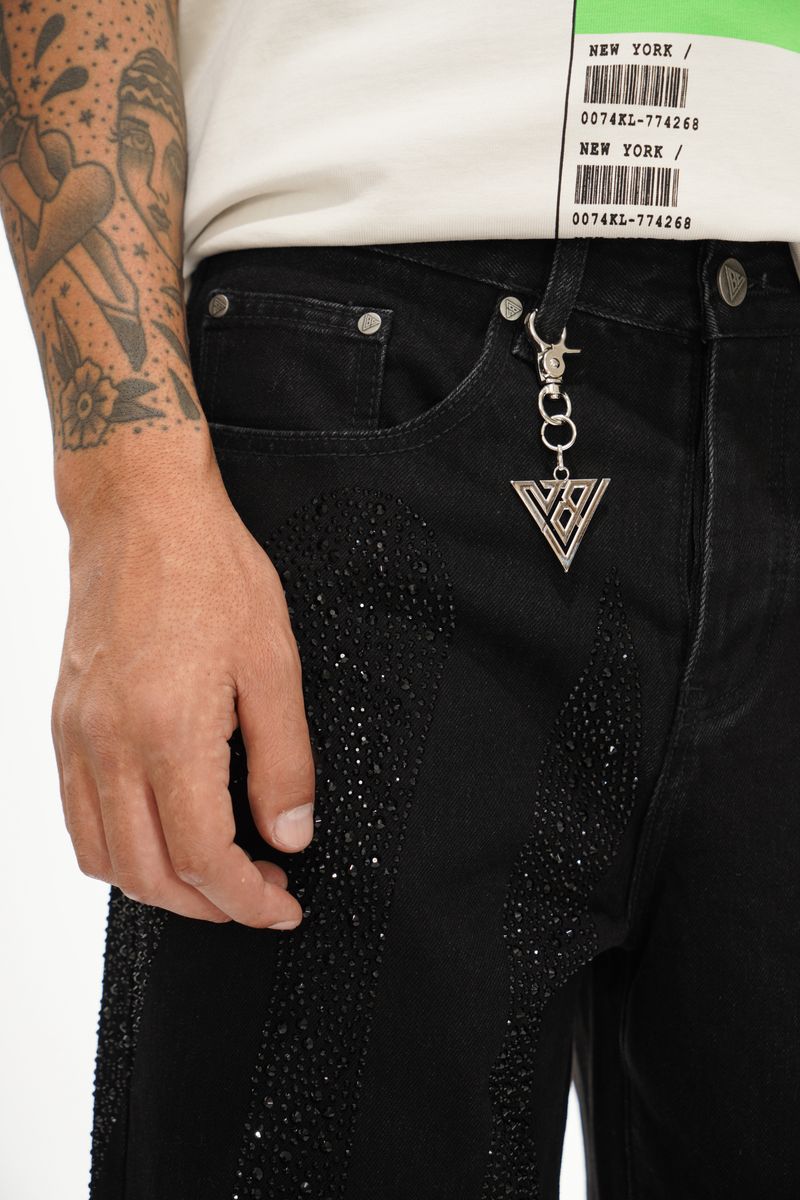 Valabasas Scripted Jeans with Embellished Stripes and Text