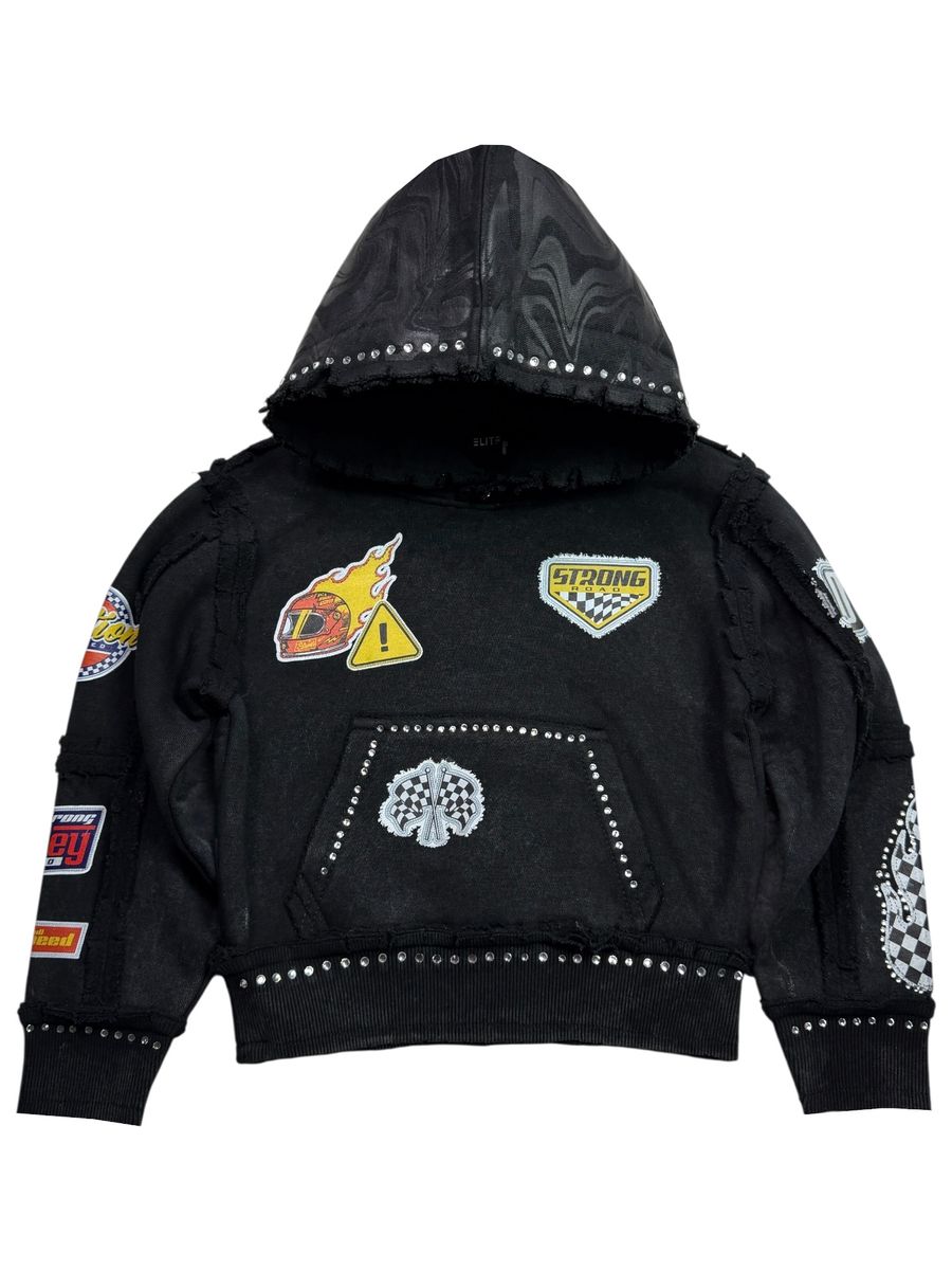 Elite Premium Youth Strong Rhinestone Hoodie - Black