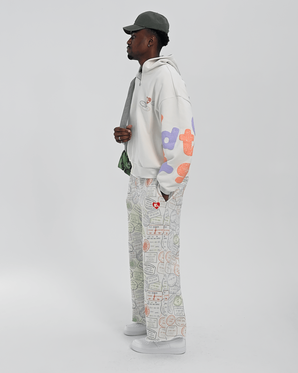 Red Letters Where U Are Men's Pants - White