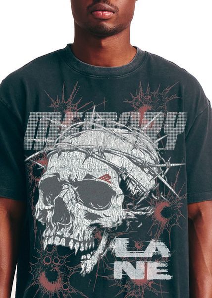 Memory Line Skull Wire Rhinestones Tee Men's T-Shirt - Black