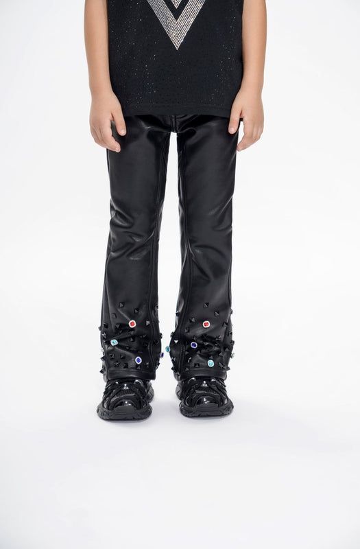 Valabasas Ion Kids Black Leather Stacked Jeans - Durable