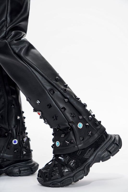 Valabasas Ion Kids Black Leather Stacked Jeans - Durable