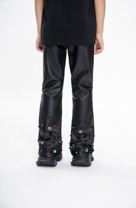 Valabasas Ion Kids Black Leather Stacked Jeans - Durable